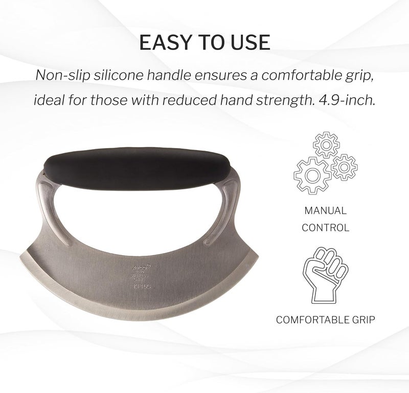 Amco 4.9" Mezzaluna with Silicone Handle (3 Pack) - Stainless Steel Blade, Versatile Chopping Tool for All Kitchen Needs - Non-Slip Grip, Easy to Use & Comfortable to Hold, Dishwasher Safe - Image 3
